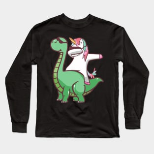 Dabbing Unicorn and Dinosaur Long Sleeve T-Shirt